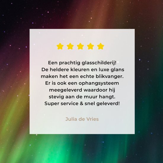 ® Glasschilderij 50x50 cm - Schilderij acrylglas - Regenboog - Aurora - Sterrenhemel - Foto op glas - Muurdecoratie woonkamer - Wanddecoratie slaapkamer - Schilderijen