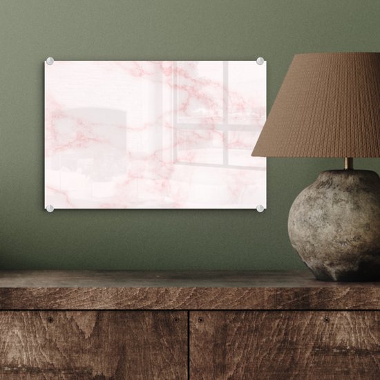 MuchoWow® Glasschilderij 30x20 cm - Schilderij acrylglas - Marmer - Textuur - Roze - Chic - Foto op glas - Schilderijen
