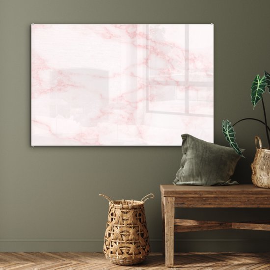 MuchoWow® Peinture sur verre 90x60 cm - Peinture sur verre acrylique - Marbre - Texture - Rose - Chic - Photo sur verre - Peintures