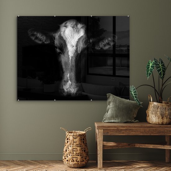 MuchoWow® Peinture sur Verre - Vache - Animaux - Zwart - 120x90 cm - Peintures sur Verre Peintures - Photo sur Glas