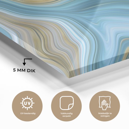 MuchoWow® Peinture sur verre 160x120 cm - Peinture sur verre acrylique - Marbre - Vagues - Or - Motifs - Photo sur verre - Peintures