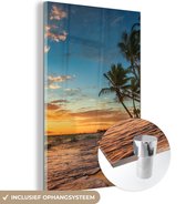 Glasschilderij - Schilderij zee - Strand - Horizon - Palmboom - Zee - Landschap - 20x30 cm - Acrylglas - Kamer decoratie - Foto op glas - Glazen schilderij