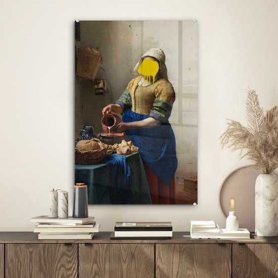 MuchoWow® Peinture sur verre 40x60 cm - Peinture sur verre acrylique - Melkmeisje - Johannes Vermeer - Peinture - Photo sur verre - Peintures