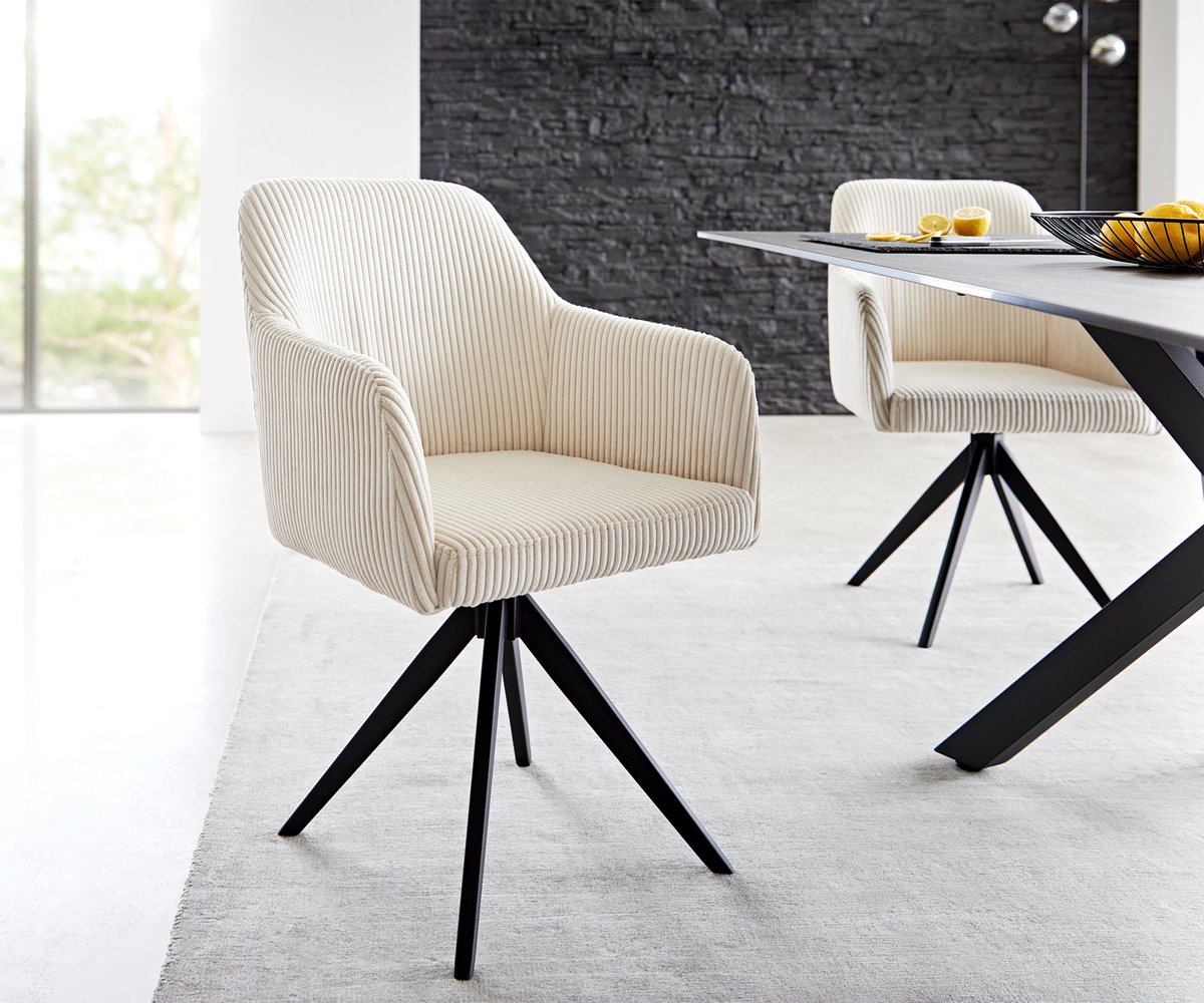 DELIFE Gestoffeerde-stoel Greg-Flex kruisframe hoekig zwart koord beige pocketveer kern