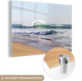 MuchoWow® Glasschilderij 90x60 cm - Schilderij acrylglas - Strand - Golven - Zee - Foto op glas - Schilderijen