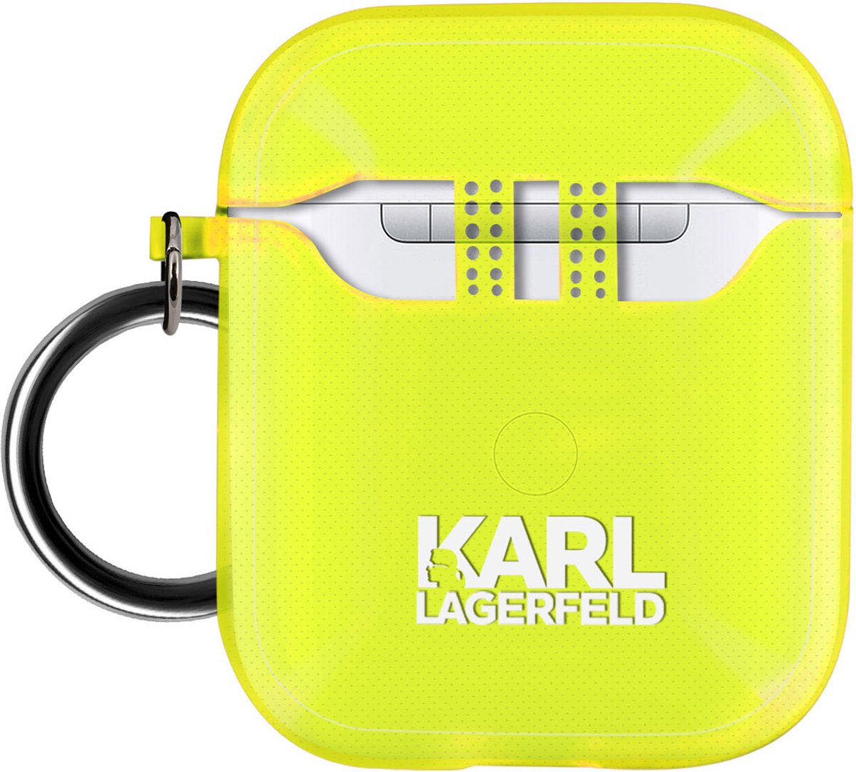 Siliconen gel Airpods case met haak Choupette Ikonik Karl Lagerfeld Geel