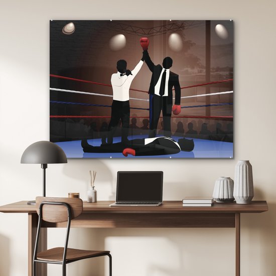 MuchoWow® Peinture sur verre 120x90 cm - Peinture sur verre acrylique - Une illustration de deux hommes d'affaires boxant - Photo sur verre - Peintures