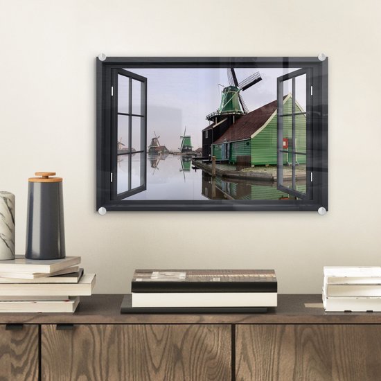 Peintures sur Verre - Transparent - Moulin à Vent - Vert - 30x20 cm - Peintures Plexiglas