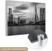 MuchoWow® Peinture sur Verre - La Ville Hollandaise de Rotterdam - noir et blanc - 150x100 cm - Peintures sur Verre Acrylique - Photo sur Glas