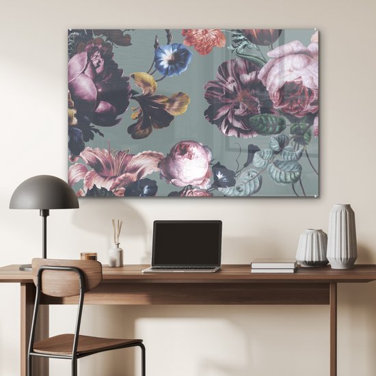 MuchoWow® Peinture sur Verre - Fleurs - Roses - Bouquet - 120x80 cm - Peintures sur Verre Peintures - Photo sur Glas