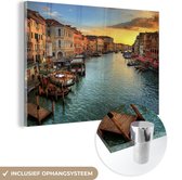 Glasschilderij - Venetië - Zonsondergang - Italië - Rivier - Stad - 120x80 cm - Acrylglas Schilderijen - Foto op Glas
