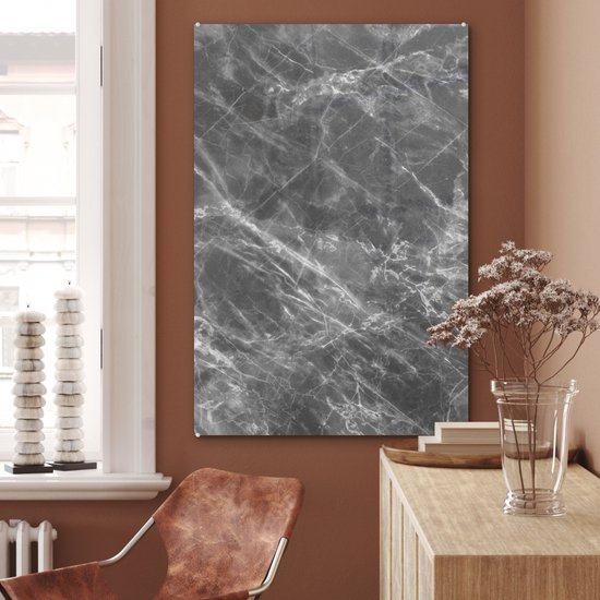 MuchoWow® Peinture sur verre 80x120 cm - Peinture sur verre acrylique - Marbre - Structure - Grijs - Wit - Photo sur verre - Peintures