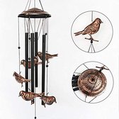 Bird Wind Chime (Wind Chime), 4 metalen buizen, ringwindbellen en vogels voor tuin, tuin, terras en huis (zwart, koper)