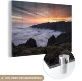 MuchoWow® Glasschilderij 60x40 cm - Schilderij acrylglas - Zonsondergang bij het Nationaal park Caldera de Taburiente in Spanje - Foto op glas - Schilderijen