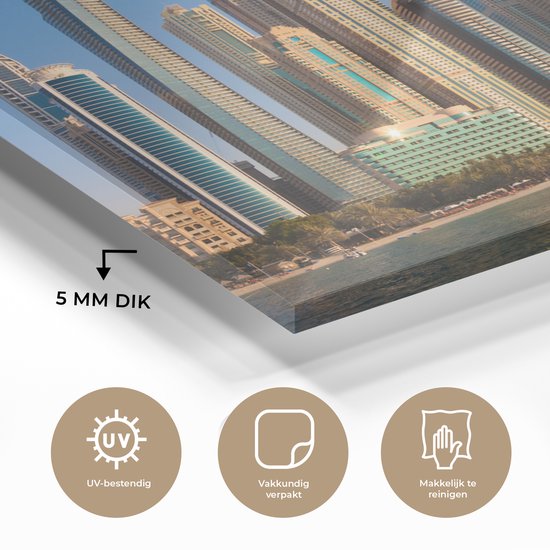 MuchoWow® Peinture sur verre - L' Skyline de la marina de Dubaï depuis la mer - 150x100 cm - Peintures sur verre acrylique - Photo sur Glas