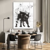 MuchoWow® Glasschilderij 90x120 cm - Schilderij acrylglas - Hond - Spetters - Zwart - Wit - Foto op glas - Schilderijen