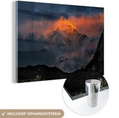MuchoWow® Glasschilderij 90x60 cm - Schilderij acrylglas - Zonsondergang Himalaya - Foto op glas - Schilderijen
