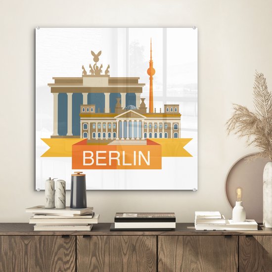 MuchoWow® Peinture sur verre 50x50 cm - Peinture sur verre acrylique - Illustration des sites touristiques de Berlin - Photo sur verre - Peintures
