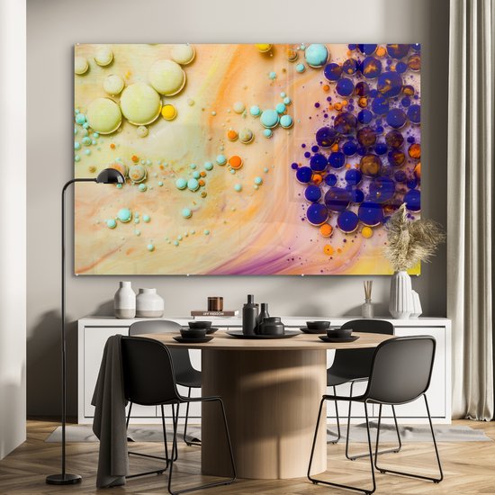 ® Glasschilderij 180x120 cm - Schilderij acrylglas - Melk - Inkt - Psychedelisch - Foto op glas - Muurdecoratie woonkamer - Wanddecoratie slaapkamer - Schilderijen