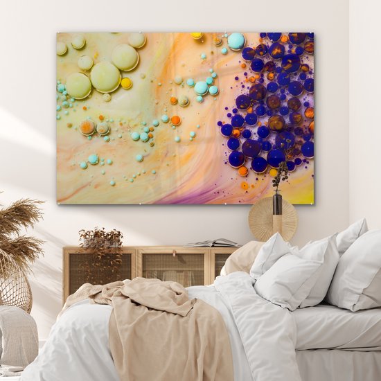 ® Glasschilderij 180x120 cm - Schilderij acrylglas - Melk - Inkt - Psychedelisch - Foto op glas - Muurdecoratie woonkamer - Wanddecoratie slaapkamer - Schilderijen