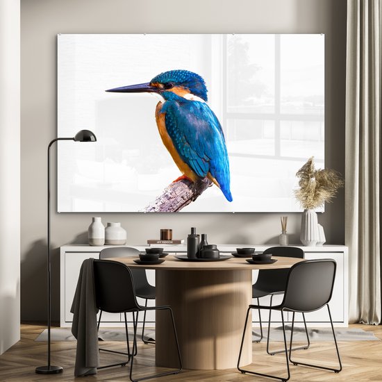 MuchoWow® Peinture sur Verre - Martin-pêcheur - Ressorts - Branche - Blauw - 150x100 cm - Peintures sur Verre Acrylique - Photo sur Glas