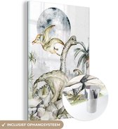 MuchoWow® Glasschilderij 80x120 cm - Schilderij acrylglas - Dinosaurus - Kinderen - Jungle - Groen - Dieren - Natuur - Foto op glas - Schilderijen
