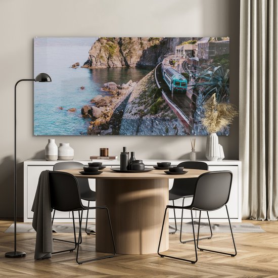 MuchoWow® Peinture sur verre 160x80 cm - Peinture sur verre acrylique - Italie - Train - Mer - Photo sur verre - Peintures