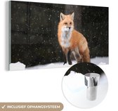 MuchoWow® Glasschilderij 80x40 cm - Schilderij acrylglas - Vos - Sneeuw - Winter - Foto op glas - Schilderijen