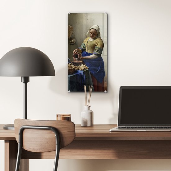 MuchoWow® Peinture sur Verre - La Laitière - Johannes Vermeer - 20x40 cm - Peintures sur Verre Acrylique - Photo sur Glas