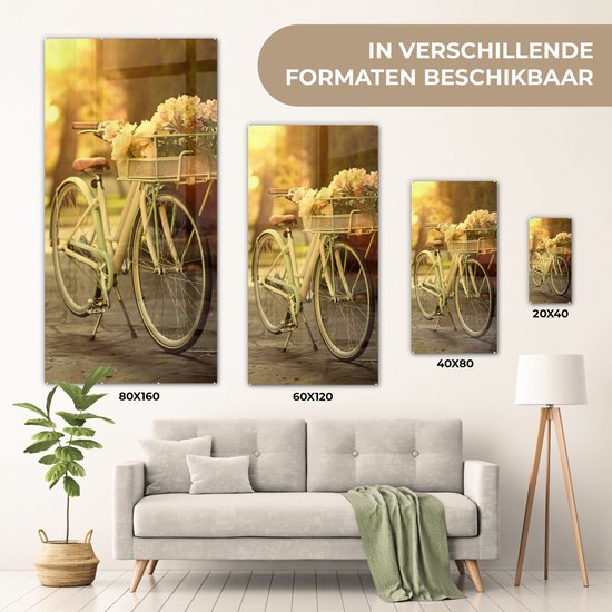 MuchoWow® Peinture sur verre 20x40 cm - Peinture sur verre acrylique - Fleurs dans le panier du vélo - Photo sur verre - Peintures