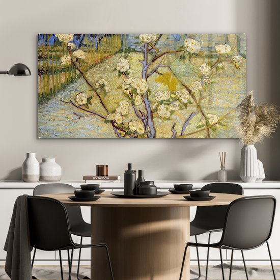 MuchoWow® Peinture sur verre 120x60 cm - Peinture acrylique sur verre - Poirier en fleurs - Vincent van Gogh - Photo sur verre - Peintures