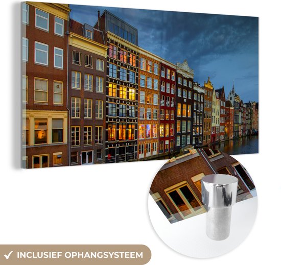 MuchoWow® Glasschilderij 40x20 cm - Schilderij acrylglas - Amsterdam - Nederland - Water - Foto op glas - Schilderijen