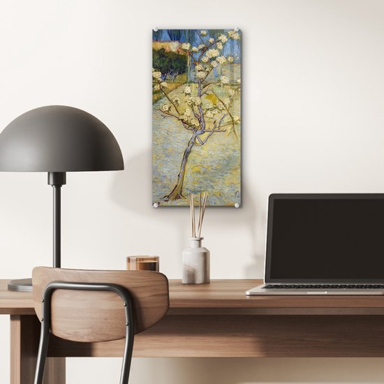 MuchoWow® Peinture sur verre 20x40 cm - Peinture sur verre acrylique - Poirier en fleur - Vincent van Gogh - Photo sur verre - Peintures