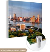 MuchoWow® Glasschilderij 20x20 cm - Schilderij acrylglas - Rotterdam - Skyline - Boom - Foto op glas - Schilderijen