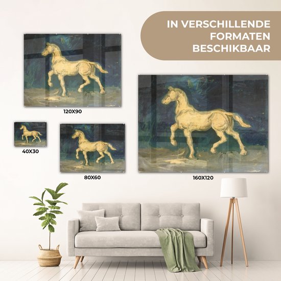 ® Glasschilderij 80x60 cm - Schilderij acrylglas - Paard - Vincent van Gogh - Foto op glas - Muurdecoratie woonkamer - Wanddecoratie slaapkamer - Schilderijen