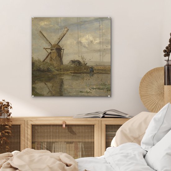 MuchoWow® Peinture sur verre 50x50 cm - Peinture sur verre acrylique - Moulin au bord d'un lac - Peinture de Paul Joseph Constantin - Photo sur verre - Peintures
