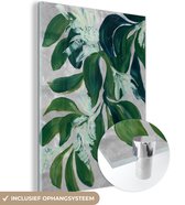 MuchoWow® Glasschilderij 90x120 cm - Schilderij acrylglas - Bladeren - Verf - Planten - Groen - Foto op glas - Schilderijen