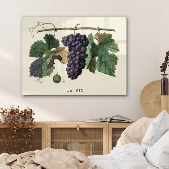 MuchoWow® Peinture sur Verre - Une Illustration de Raisins sur une Vigne - 80x60 cm - Peintures sur Verre Peintures - Photo sur Glas