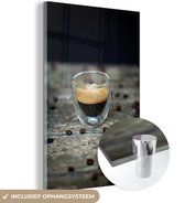 MuchoWow® Glasschilderij 120x180 cm - Schilderij acrylglas - Close up van espresso in glas - Foto op glas - Schilderijen