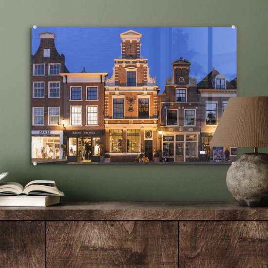 Peinture sur Verre - Alkmaar - Soir - Maisons - 60x40 cm - Peintures sur Verre Peintures - Photo sur Glas