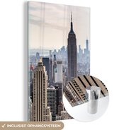 MuchoWow® Glasschilderij 80x120 cm - Schilderij acrylglas - New York - Mist - USA - Foto op glas - Schilderijen