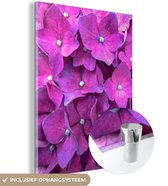 MuchoWow® Glasschilderij 90x120 cm - Schilderij acrylglas - Close-up roze hortensia bloemen - Foto op glas - Schilderijen
