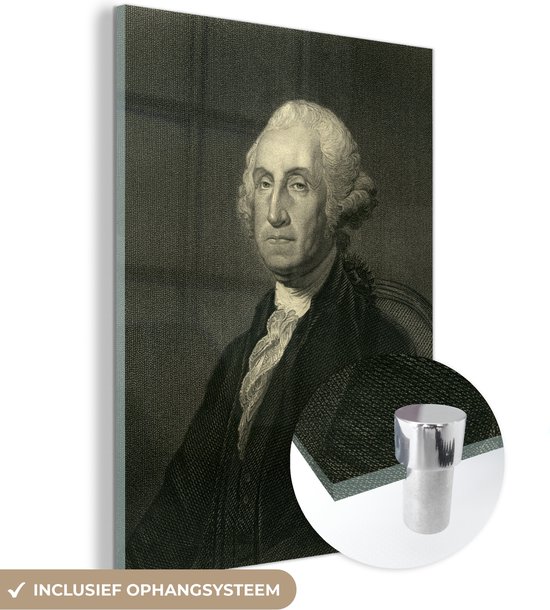 MuchoWow® Glasschilderij 60x80 cm - Schilderij acrylglas - Een portret van George Washington - Foto op glas - Schilderijen