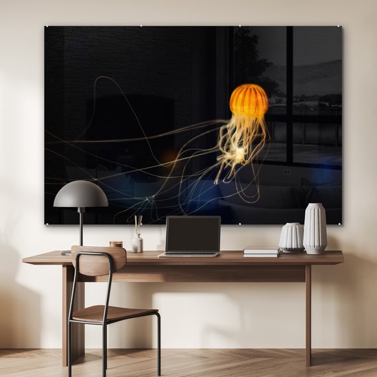 MuchoWow® Peinture sur verre - Méduse - Jaune - Water - 180x120 cm - Peintures sur verre acrylique - Photo sur Glas