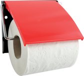 MSV Toiletrolhouder wand/muur - metaal met kunststof afdekklepje - rood