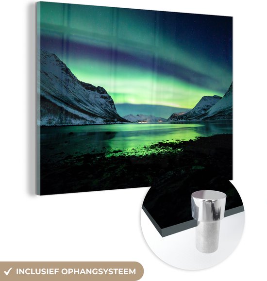 Glasschilderij - Noorderlicht - Noorwegen - IJs - Acrylglas Schilderijen - Foto op Glas