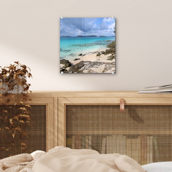 Peinture sur verre MuchoWow® 20x20 cm - Peinture sur verre acrylique - Vue de Saint John dans le parc national des Îles Vierges - Photo sur verre - Peintures