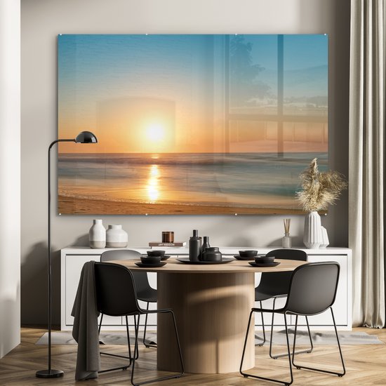 MuchoWow® Tableau sur verre 180x120 cm - Tableau sur verre acrylique - Mer - Couleurs - Soleil - Photo sur verre - Décoration murale salon - Décoration murale chambre - Peintures