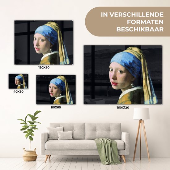 MuchoWow® Peinture sur verre 80x60 cm - Peinture sur verre acrylique - Fille à la boucle d'oreille en perle - Johannes Vermeer - Photo sur verre - Peintures