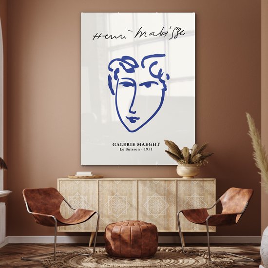 MuchoWow® Peinture sur verre 120x160 cm - Peinture sur verre acrylique - Henri Matisse - Maîtres anciens - Portrait - Blauw - Photo sur verre - Peintures